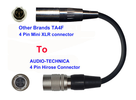 Microphone Adapter - Other Brands Microphones with TA4F 4 pin mini XLR connector TO Audio-Technica Transmitters with Hirose 4 Pin TA4M connector