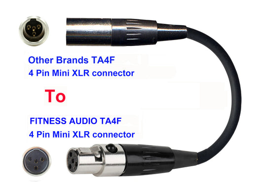 Microphone Adapter - Other Brands Microphones with TA4F 4 pin mini XLR connector TO  Fitness Audio Transmitters with 4pin TA4M connector