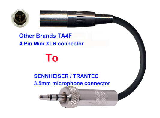 Microphone Adapter - Other Brands Microphones with TA4F 4 pin mini XLR connector TO Sennheiser / Trantec Transmitters with 3.5mm Locking connector