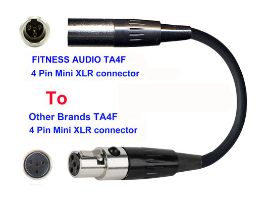 Microphone Adapter - Fitness Audio / Aeromic / Emic Microphones with TA4F 4 pin mini XLR connector TO Other Brands Transmitters with 4pin TA4M connector