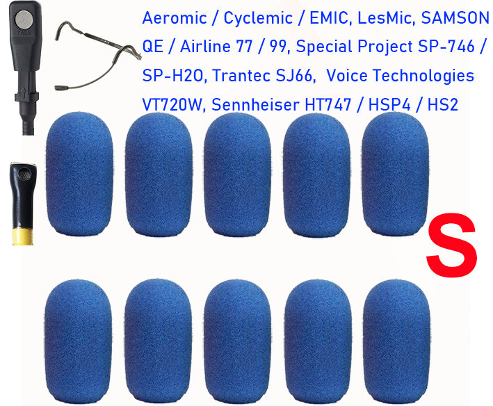 Aeromic / Cyclemic / Emic / LesMic / GoMic / Samson QE / Airline 77 / Airline 99 / Special Project SP-746 / SP-H2O / Trantec SJ66 / Voice Technologies VT720W / Sennheiser HT747 / HSP4 / HS2 Oval Windscreen Mic Foams Windshield - 10-packs