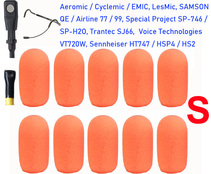 Aeromic / Cyclemic / Emic / LesMic / GoMic / Samson QE / Airline 77 / Airline 99 / Special Project SP-746 / SP-H2O / Trantec SJ66 / Voice Technologies VT720W / Sennheiser HT747 / HSP4 / HS2 Oval Windscreen Mic Foams Windshield - 10-packs