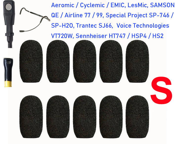 Aeromic / Cyclemic / Emic / LesMic / GoMic / Samson QE / Airline 77 / Airline 99 / Special Project SP-746 / SP-H2O / Trantec SJ66 / Voice Technologies VT720W / Sennheiser HT747 / HSP4 / HS2 Oval Windscreen Mic Foams Windshield - 10-packs