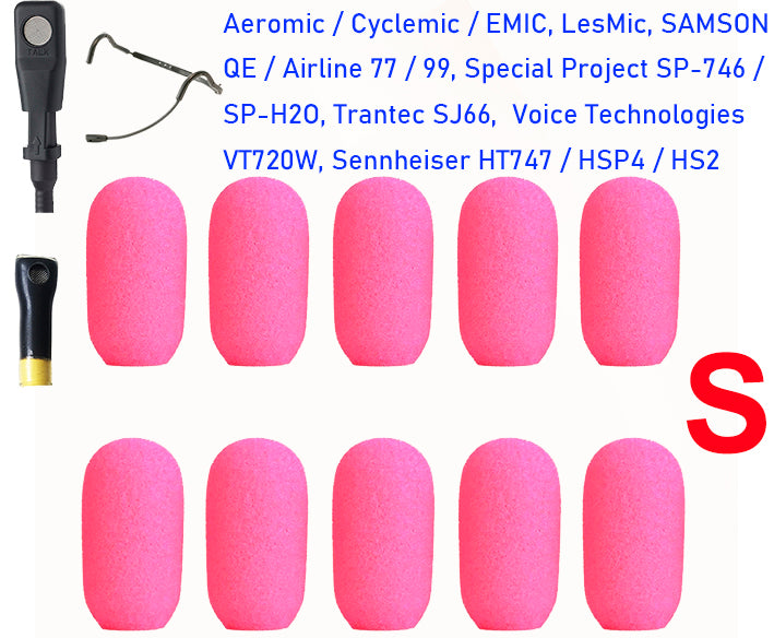 Aeromic / Cyclemic / Emic / LesMic / GoMic / Samson QE / Airline 77 / Airline 99 / Special Project SP-746 / SP-H2O / Trantec SJ66 / Voice Technologies VT720W / Sennheiser HT747 / HSP4 / HS2 Oval Windscreen Mic Foams Windshield - 10-packs