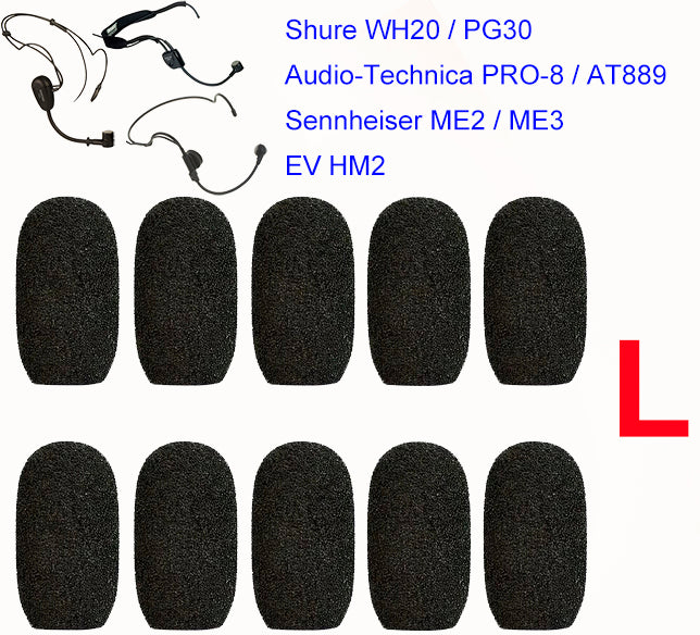 Shure PG30 / WH20 / Audio-Technica PRO-8 / AT889 / Sennheiser ME2 / ME3 / Electro-Voice HM2 Oval Windscreen Mic Foams Windshield - 10-packs