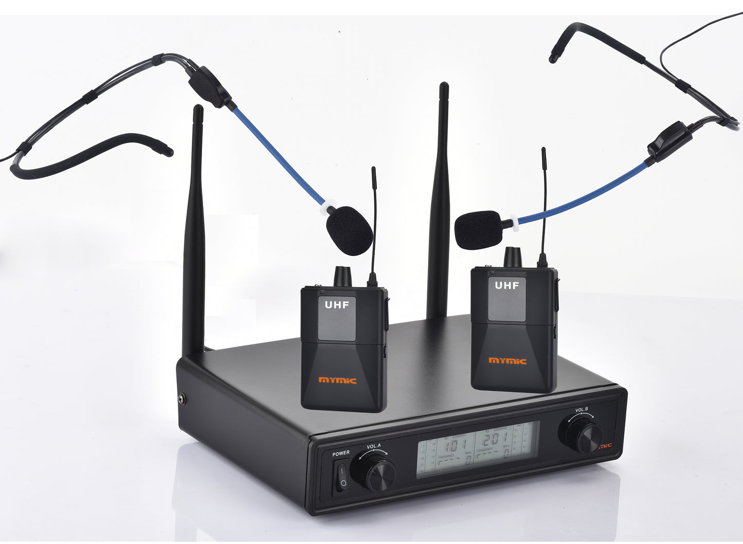Mymic - Dual Beltpacks Type Commercial Sweatproof Wireless Headset Mic System with GoMic Water-Resistant Headset FSW-2000BG