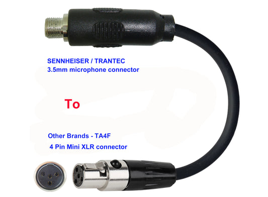 Microphone Adapter - Sennheiser / Trantec Microphones with 3.5mm Locking connector TO Other Brands Transmitters with 4pin TA4M connector