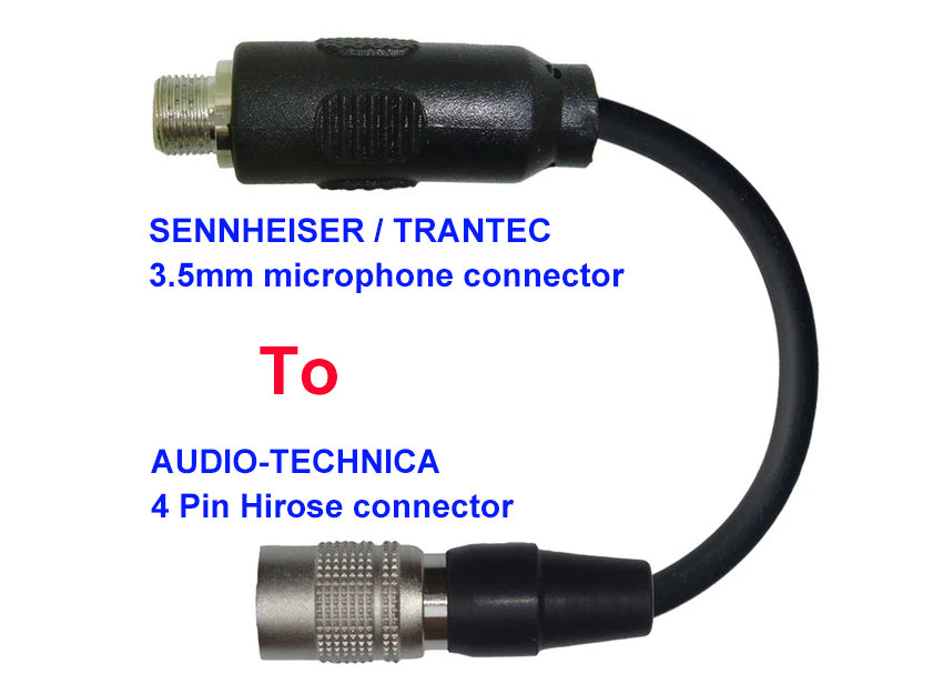 Microphone Adapter - Sennheiser / Trantec Microphones with 3.5mm Locking connector TO Audio-Technica Transmitters with 4 pin TA4M connector